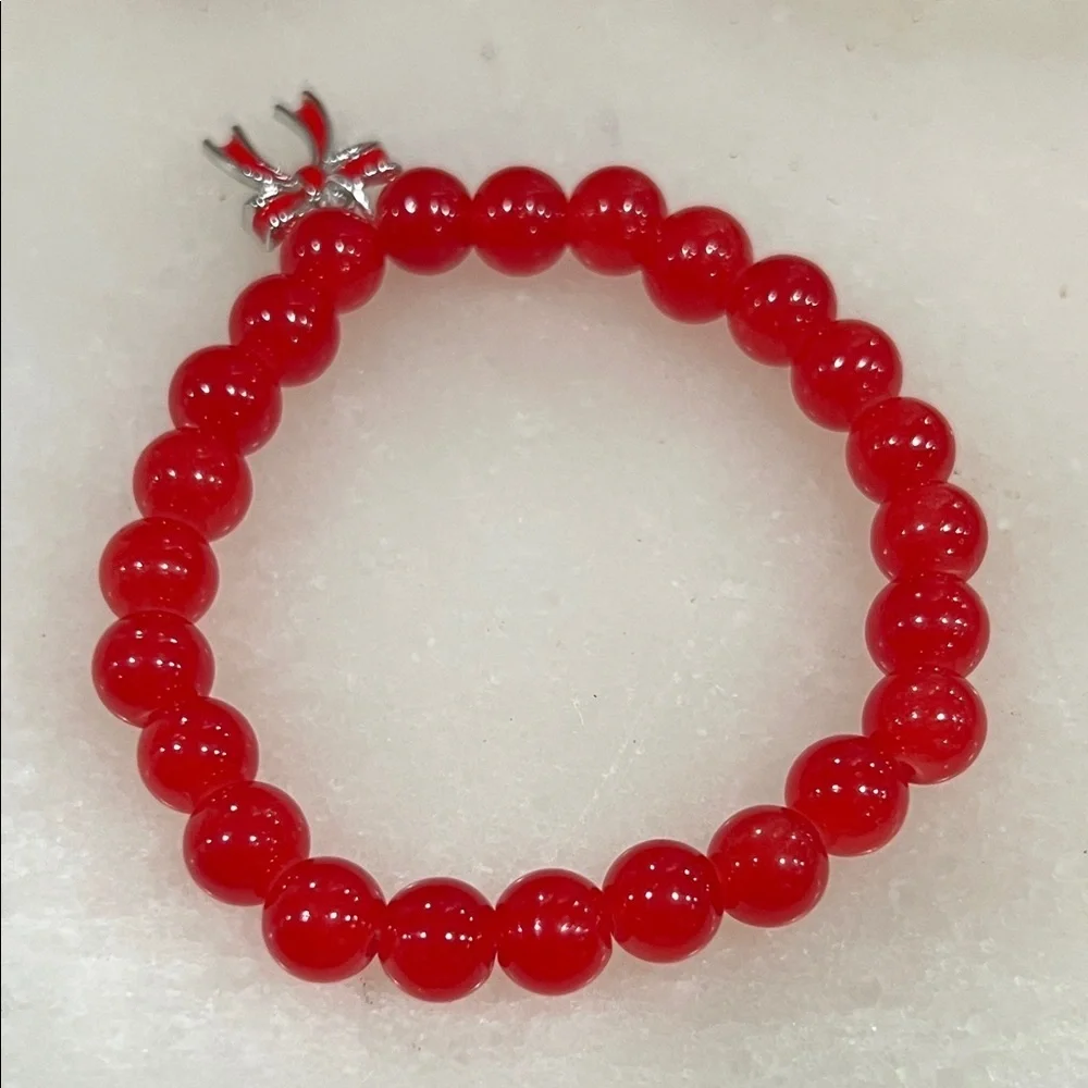 Elegant Red Beaded Bracelet with Bow Charm